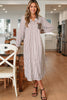 Brown Stripe Contrast Leopard Patchwork Long Shirt Dress with Slits