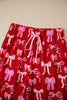 Red Sweet Bow Print Shirt Style Top Long 2pcs Pajama Set