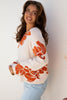 Green Bold Flower Pattern Wide Sleeve Baggy Sweater