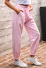 Light Pink Drawstring Waist Patchwork Solid Color Jogger Pants