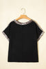 Black Plus Size Leopard Patchwork Round Neck Loose Tee