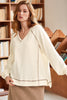 Delicacy Exposed Seam Textured Knit V Neck Pullover Top