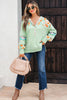 Clearly Aqua Lace Floral Patchwork Half Button Hooded Pullover