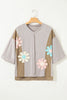 Green Flower Patched Exposed Seam Bracelet Sleeve Oversized T Shirt