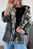 Black Plaid Print Textured Knit Buttoned Shacket