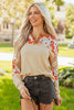 Parchment Floral Plaid Patchwork Casual Top