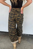 Multicolour Camouflage Print Retro Grommet Tie Waist Loose Jeans