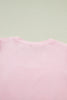 Light Pink Three Sweet Hearts Printed Sequin Trim Contrast Sleeve Patchwork Tee