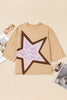 Camel Floral Star Patchwork 3/4 Long Sleeve Top