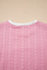 Pink Contrast Trim Textured Crewneck Tee and Pocketed Skirt Set