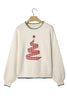 Racing Red Stitched Detail Christmas Tree Holiday Casual Sweater