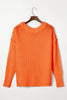 Orange Ribbed Knit Round Neck Slouchy Chunky Sweater