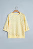 Gray Polka Dot Print Piping Trim 3/4 Sleeve Relaxed Top