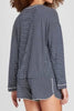 Blue Stripe Drop Shoulder Round Neck Long Sleeve Tee and Buttoned Shorts 2pcs Lounge Set