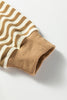 Brown Stripe Textured Drop Shoulder Pullover Top Drawstring Mini Skirt Two Piece Dress Set