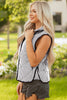 Black Stripe Contrast Trim Snap Button Collared Winter Vest