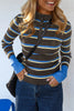 Chicory Coffee Ribbed Knit Contrast Cuff Henley Button Sweater