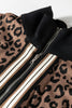 Khaki Leopard Print Quarter Zip Long Sleeve Top Mini Skirt Set