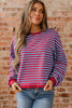 Red Stripe Exposed Seam Contrast Ribbed Trim Oversize Sweatshirt