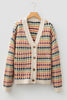 Multicolour Dotty Pattern Knit Button Front V Neck Sweater Cardigan