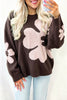 Chicory Coffee Cozy Floral Print Round Neck Dropped Shoulder Casual Sweater