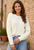 Beige Solid Color Cable Detail Knit Loose Round Neck Sweater