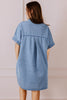 Dusk Blue Short Sleeve Pocketed Button up Denim Tunic Dress