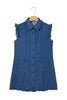 Sail Blue Ruffled Edge Collared Shift Denim Dress with Pockets