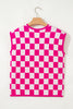 Rose Check Pattern Cap Sleeve Knitted Sweater