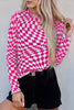 Rose Checkered Pattern Mesh Mock Neck Long Sleeve Top
