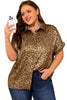 Gold Plus Size Leopard Print Short Sleeve Dolman Shirt