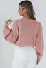 Peach Blossom Big Flower Accent Bubble Sleeve Drop Shoulder Sweater