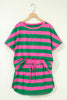Rose Stripe Dolman Tee Drawstring Skort Athletic 2pcs Set