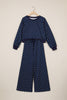 Brown Polka Dot Drawstring Wide Leg Long Sleeve Top Pant Set