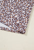 Khaki Leopard Ribbed Long Sleeve Top Drawstring Shorts 2pcs Outfit