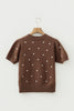 White Elegant Polka Dot Bubble Short Sleeve Sweater
