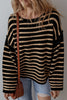 Black Stripe Drop Shoulder Round Neck Loose Sweater