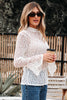 White Sheer Lace Bell Sleeve Mock Neck Blouse