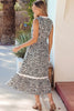 White Leopard Print Colorblock Trim Sleeveless Midi Dress