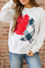 White Pearl Plaid Christmas Tree Patched Drop Shoulder Sweatshirt