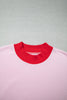 Pink Color Block Contrast Trim Plus Size Sweatshirt