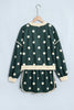 Green Polka Dot Print Color Block Trim Baggy Pullover Drawstring Skirt 2pcs Set