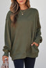 Coffee Solid Color Textured Round Neck Drop Shoulder Pullover Sweatshirt