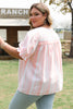Pink Stripe Plus Size Tassel Tie Frilled Detail Short Sleeve Blouse