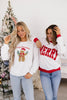 White Embroidered Gingerbread Cozy Christmas Long Sleeve Round Neck Pullover Sweatshirt