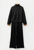 Black Striped Patchwork Quarter Zip Pullover Loose Pant Set