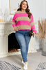 Khaki Stripe Color Block PLus Size Drop Shoulder Sweater