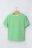 Green Stripe Scalloped Trim Round Neck T Shirt