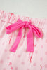 Pink Bow Print Contrast Pipping Short Pajamas Set