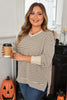 Khaki Stripe Textured Dolman Sleeve High Low Plus Size Top